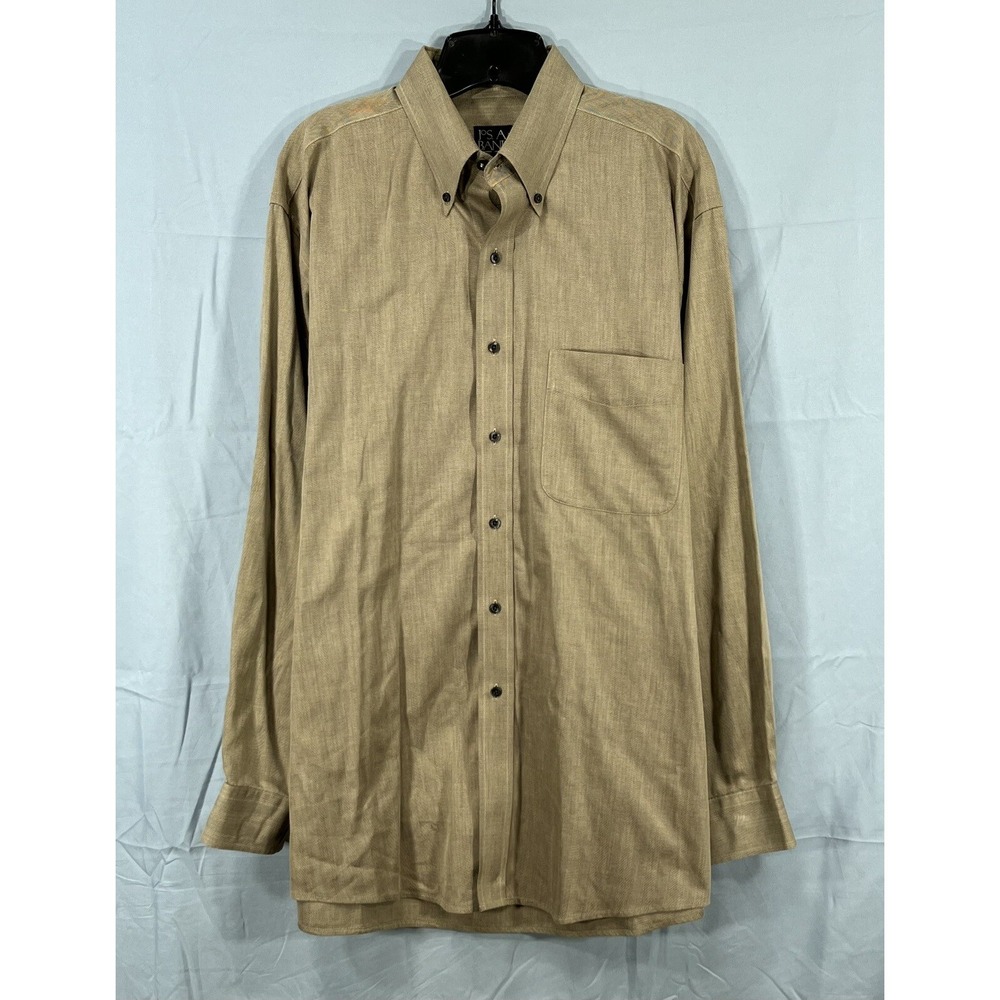 JOS A BANK Traveler's Collection BROWN Twill 1-POCKET Button-Up MEN'S Shirt Sz L